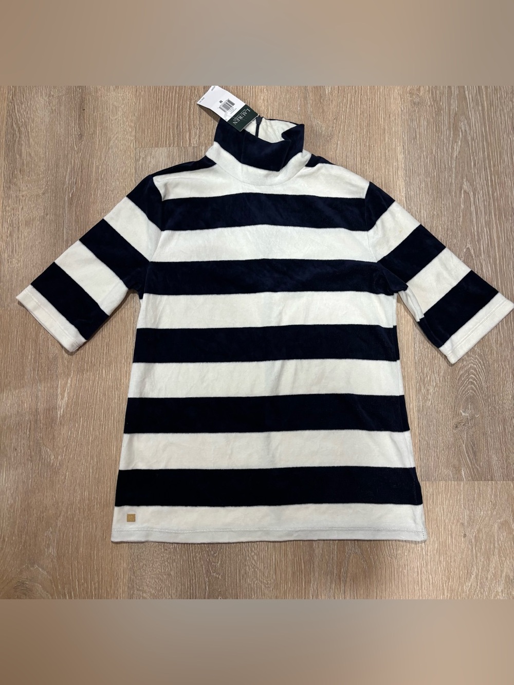 Blue & White Striped Turtleneck Top